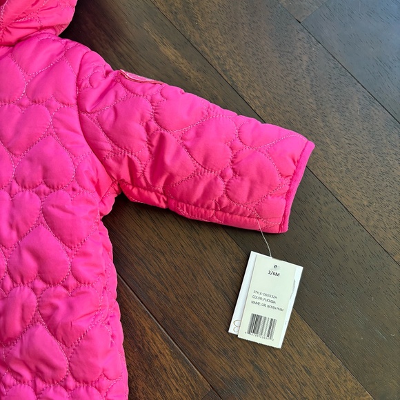 NWT Jessica Simpson Fuchsia Pink Quilted Hearts Pram 3-6 Snowsuit Winter Hooded - Picture 2 of 6